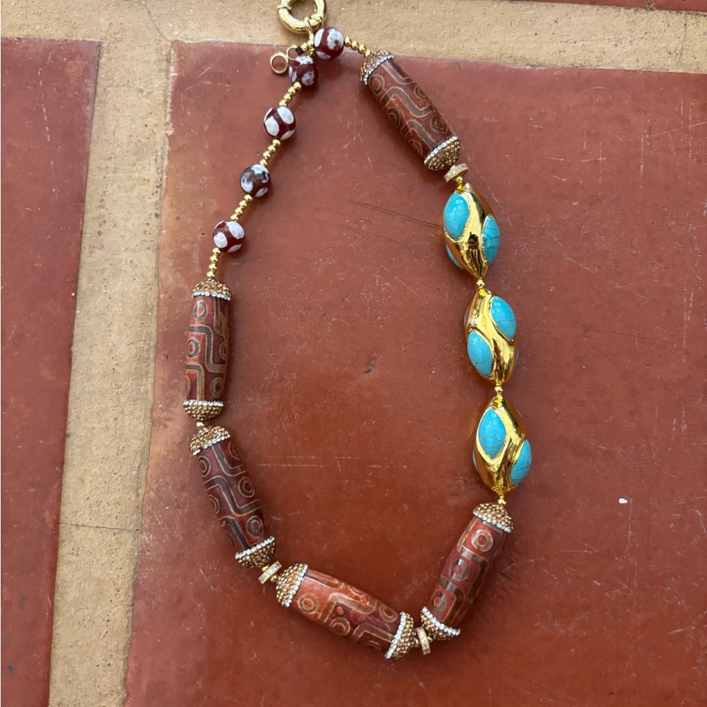 Elegant Turquoise and Red Beaded Bracelet